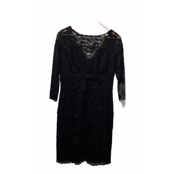 Marina Black Chic Lace Long Sleeves Sheath Dress - Picture 7 of 13